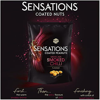 Sensations Coated Nuts package with red and black design on a dark background