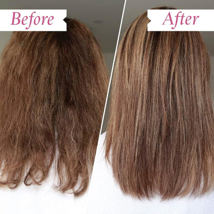 Before and after comparison of hair treatment on a white background Philip