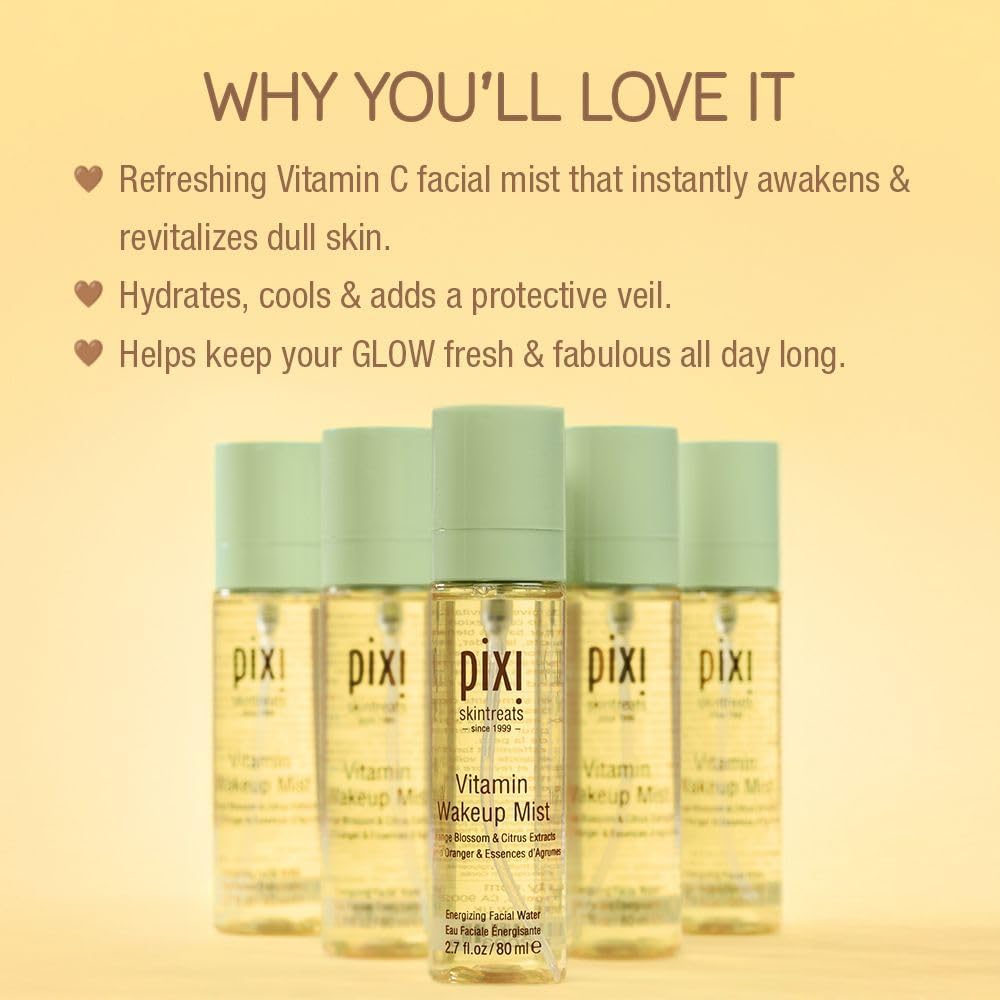 Pixi Vitamin C facial mist bottles with product description on a beige background