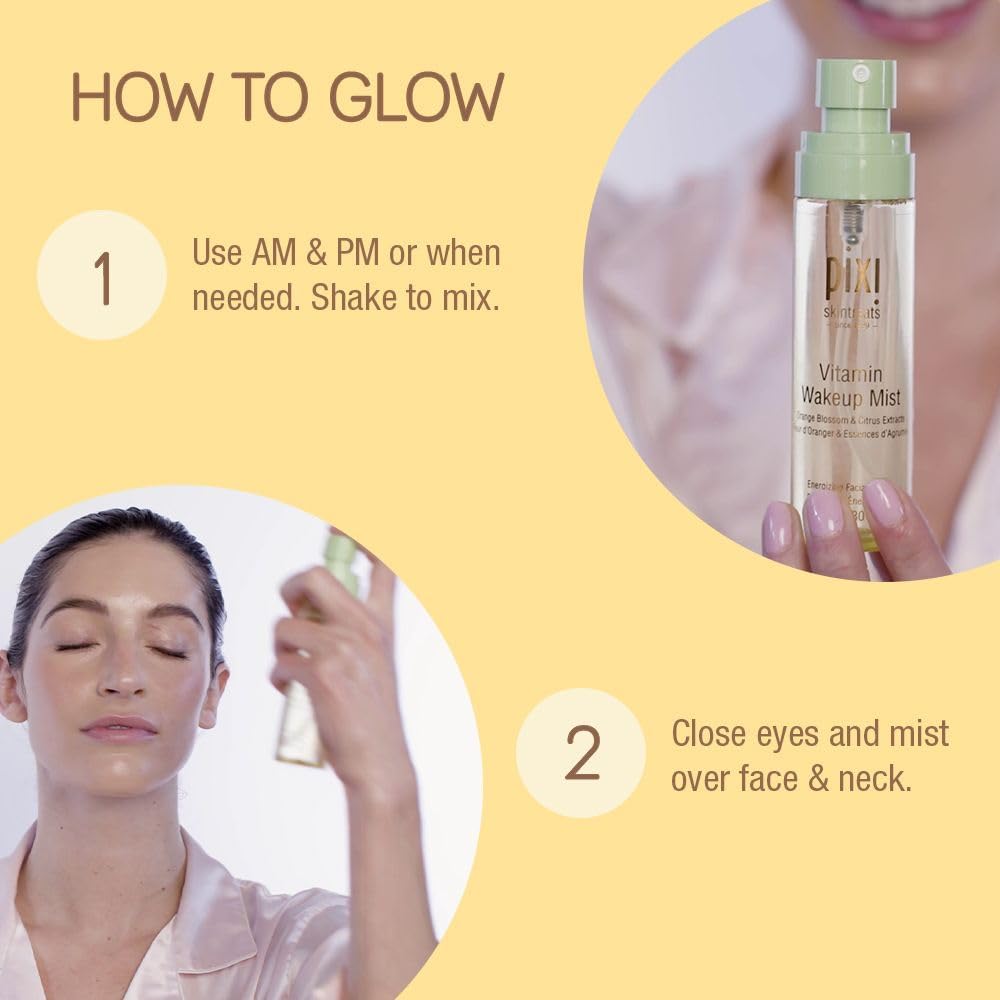 Product instruction card for PIXI vitamin serum with text on how to use it.