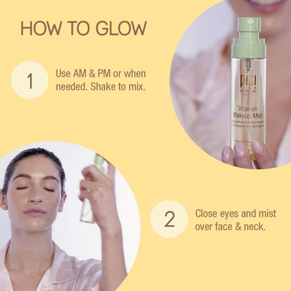 Product instruction card for PIXI vitamin serum with text on how to use it.