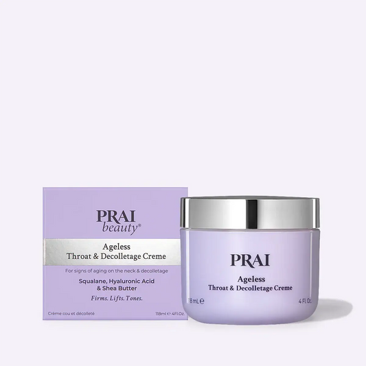 PRAI  Ageless Throat & Decolletage Creme jar and packaging on a white background