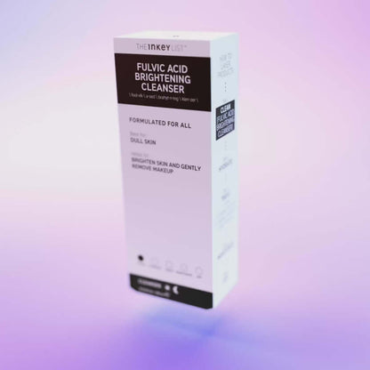 The INKEY List Fulvic Acid Cleanser package promoting brightening for all skin types.