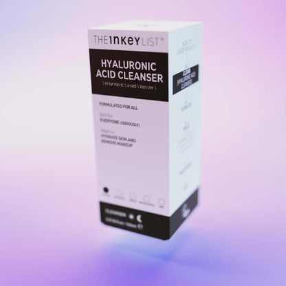 The INKEY List Hyaluronic Acid Cleanser packaging, designed for deep hydration and suitable for all skin types.