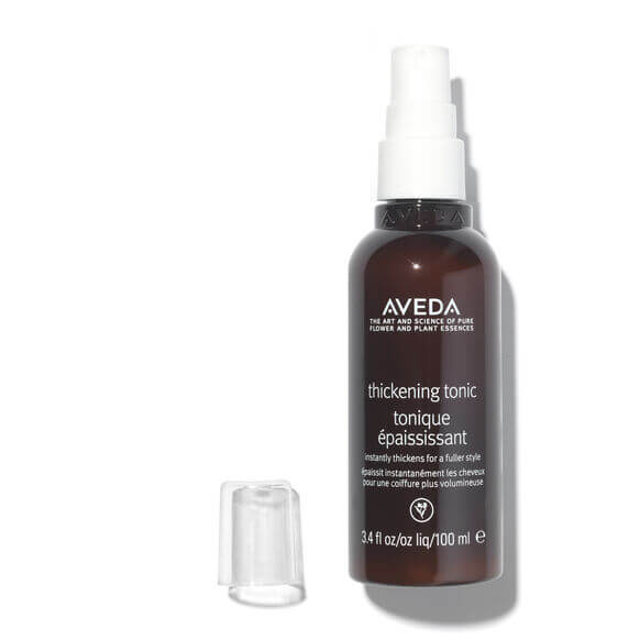 Aveda Hair Thickening Tonic bottle, 3.4 fl oz, enhances hair volume with natural ingredients.