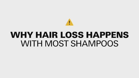 Text graphic explaining why hair loss can occur with most shampoos, highlighting common issues.