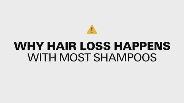 Text graphic explaining why hair loss can occur with most shampoos, highlighting common issues.
