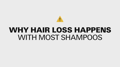 Text graphic explaining why hair loss can occur with most shampoos, highlighting common issues.