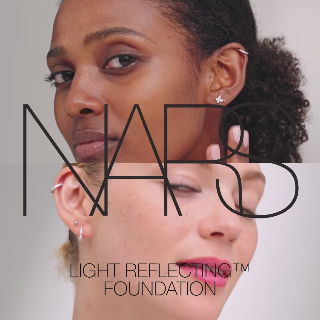 Models showcasing NARS Light Reflecting Foundation, highlighting natural luminous skin and flawless complexion.