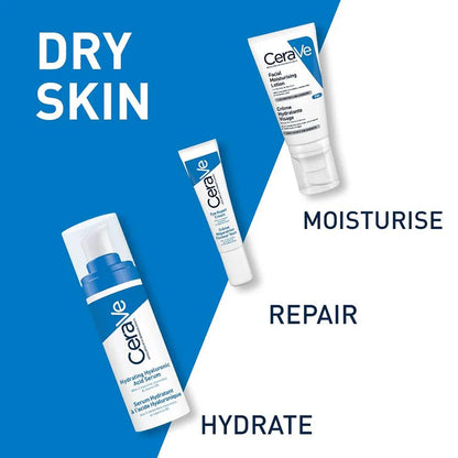 CeraVe skincare products with text on a blue and white background