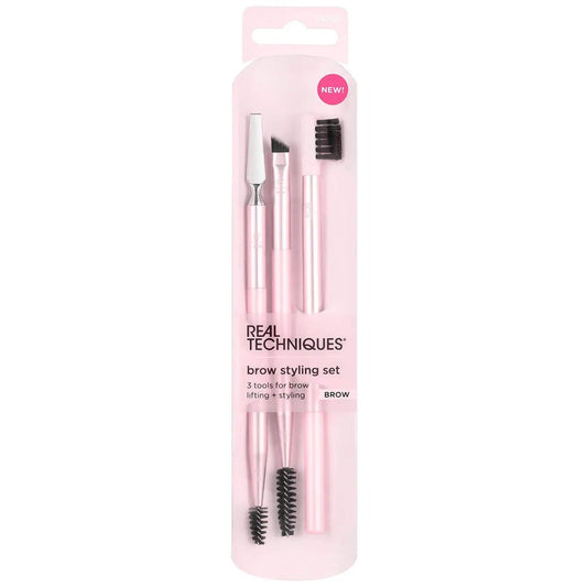 Real Techniques Brow Styling Set with three dual-function brow tools for precise styling and blending.