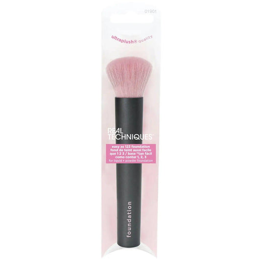 Real Techniques Easy as 1-2-3 Foundation Brush with custom-cut bristles for flawless makeup application.