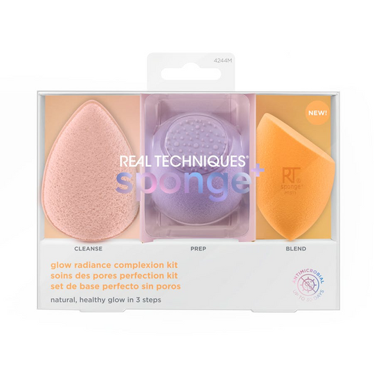 Real Techniques sponge and brush set packaging on a white background