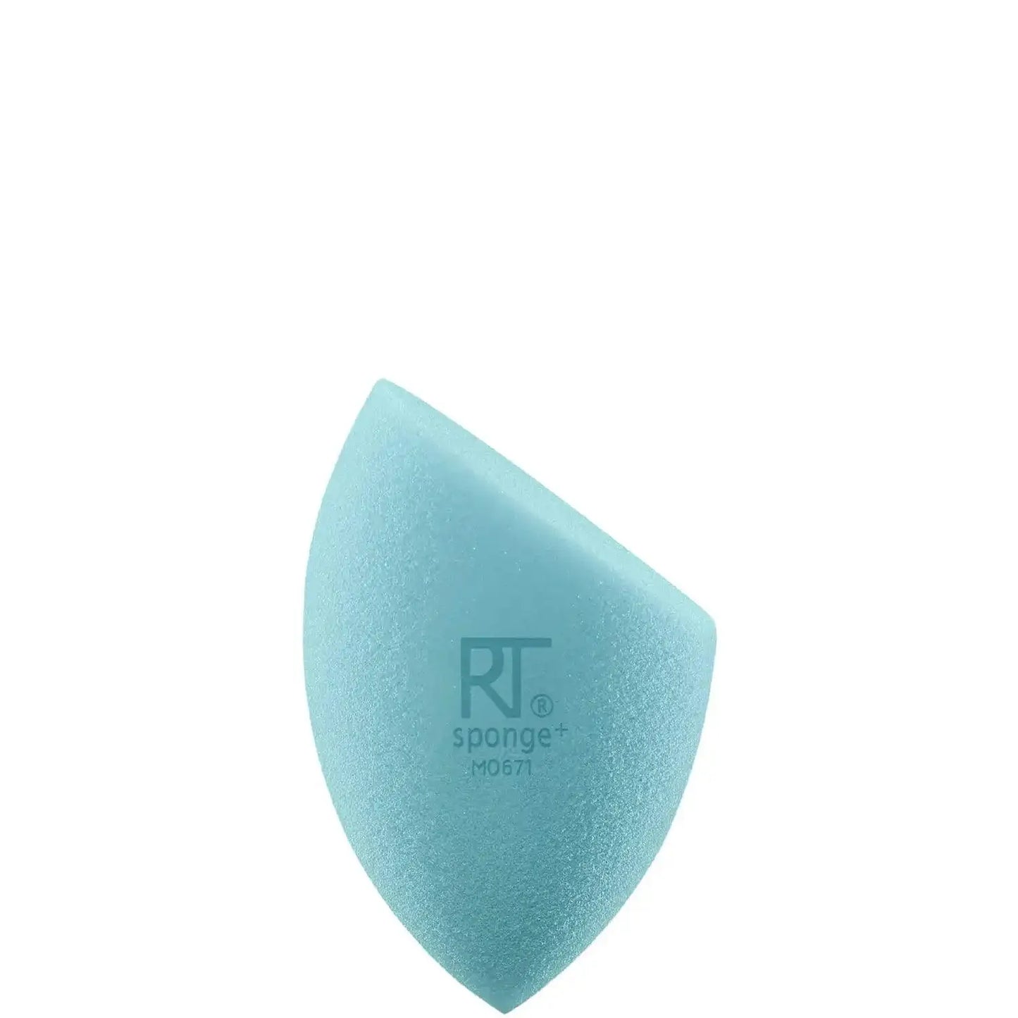 Real Techniques Sponge+ Miracle Airblend Sponge in blue, designed for seamless makeup application and medium-to-full coverage.
