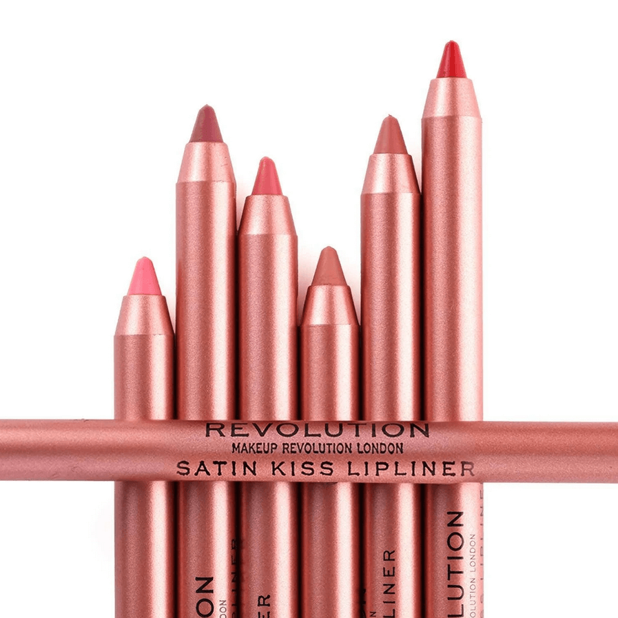 Makeup Revolution Satin Kiss Lipliner pencils on a white background