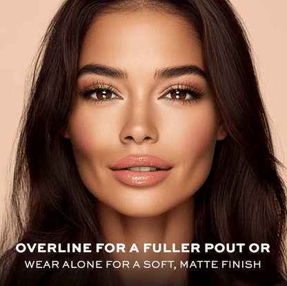 Woman with Revolution makeup text overlay on a beige background