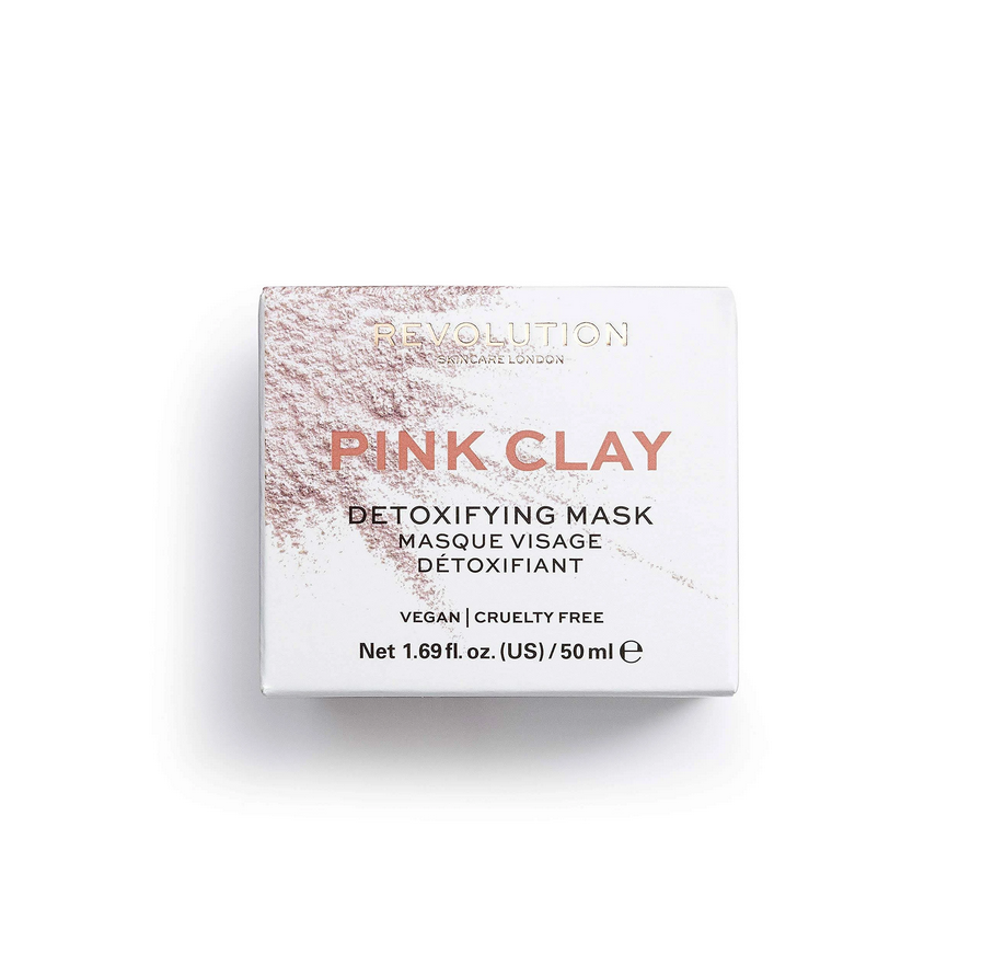 Box of Revolution Pink Clay Detoxifying Mask on a white background