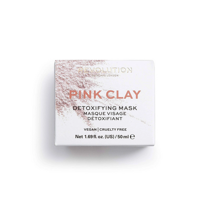 Box of Revolution Pink Clay Detoxifying Mask on a white background