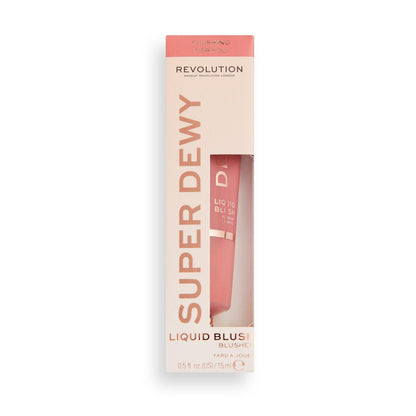 Revolution Superdewy Liquid Blush packaging showcasing a light pink liquid blush tube, ideal for a natural flushed look.