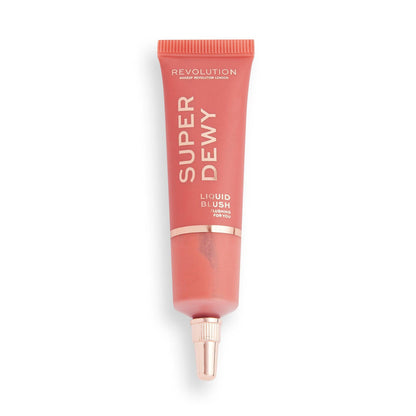 Revolution Superdewy Liquid Blush in Flushing For You, ultra-pigmented, buildable for a natural flushed finish.