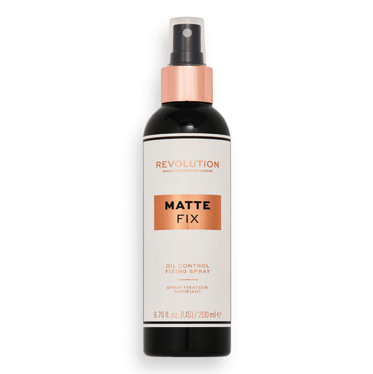 Revolution The Big Matte Fix 100ml oil control fixing spray for a flawless matte makeup look all day.