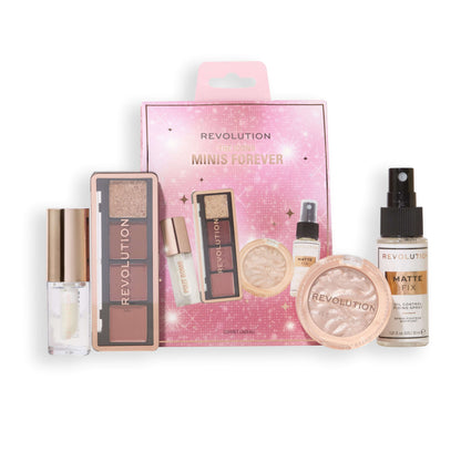 Revolution The Icons Minis Forever beauty essentials set featuring mini products for on-the-go routines.