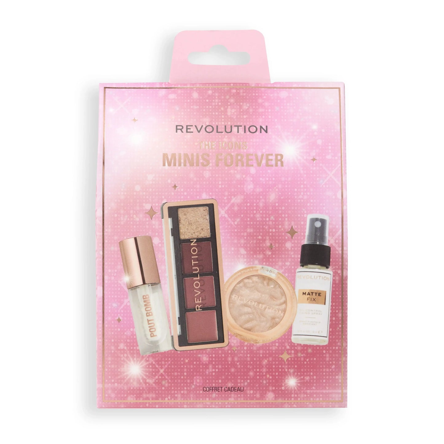 Revolution The Icons Minis Forever beauty essentials travel set with various mini products.