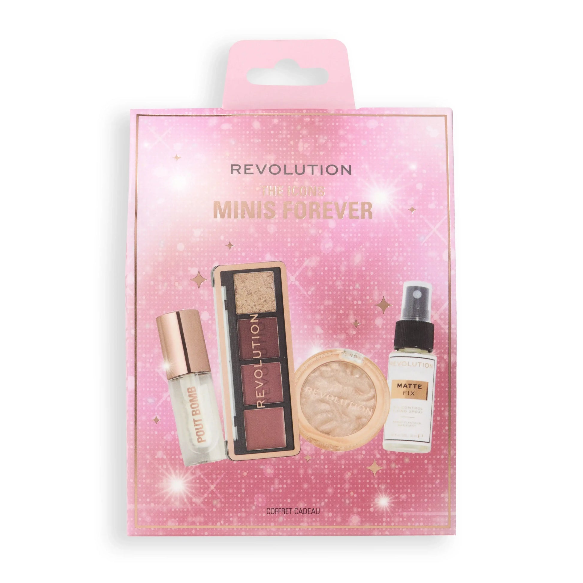 Revolution The Icons Minis Forever beauty essentials travel set with various mini products.