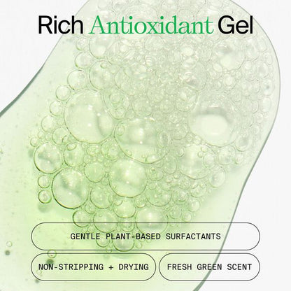 Rich Antioxidant Gel Youth To The People packaging with green gel and bubbles on a white background