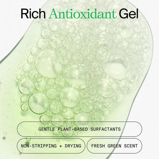 Rich Antioxidant Gel Youth To The People packaging with green gel and bubbles on a white background