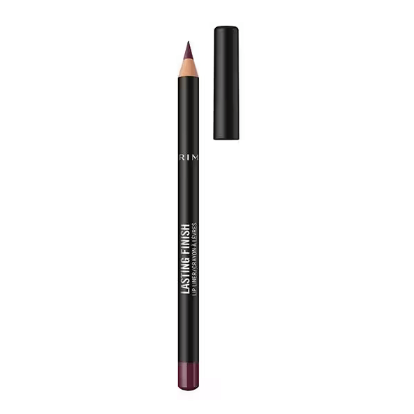 Rimmel Lasting Finish 8HR Lip Liner pencil with cap removed, showcasing its rich color for defined lips.