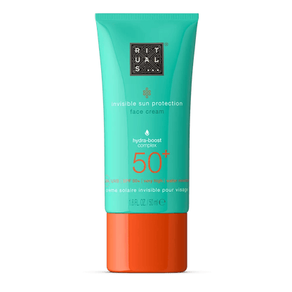 RITUALS The Ritual of Karma Sun Face Cream SPF 50+ tube with Hydra-Boost Complex for sun protection and hydration.