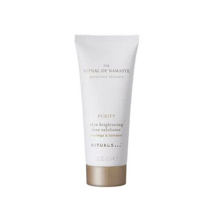 RITUALS The Ritual of Namaste Skin Brightening Face Exfoliator tube with bamboo and moringa extract.