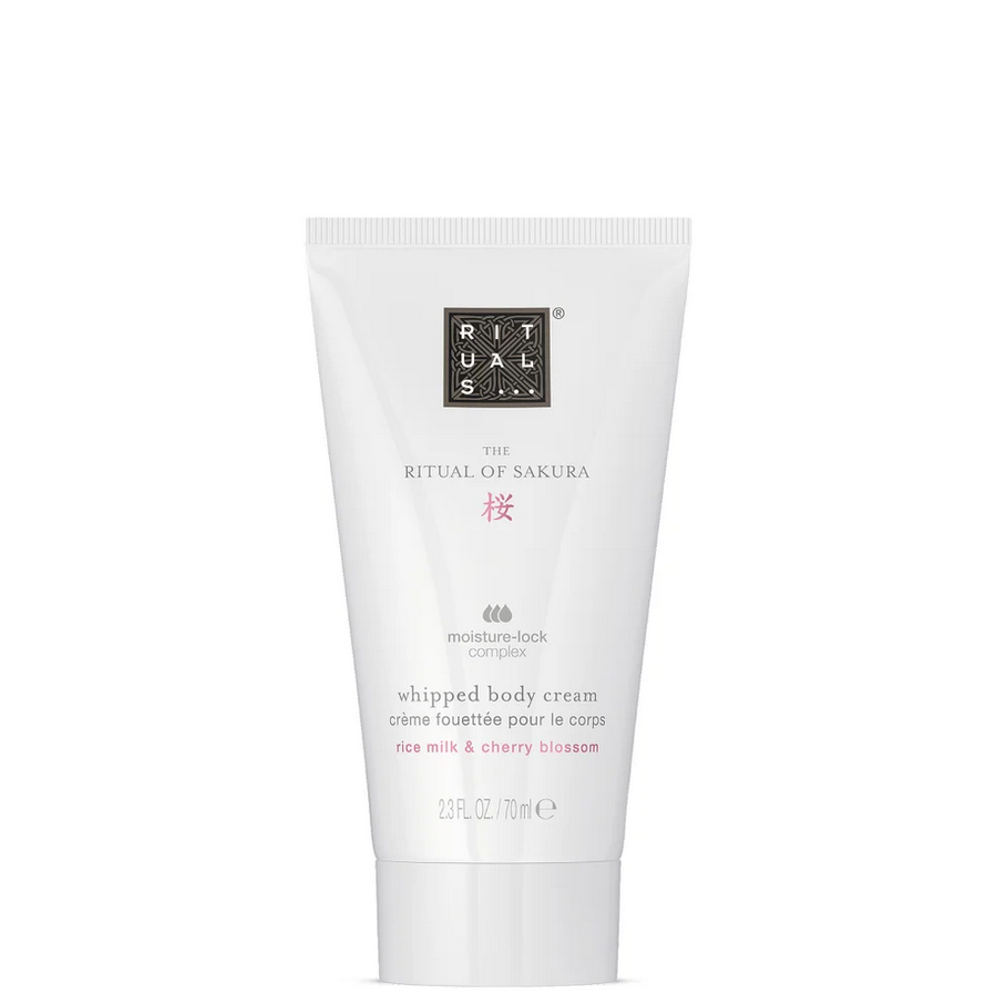 White whipped Rituals body cream tube with brand logo on a white background