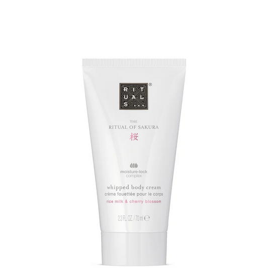 White whipped Rituals body cream tube with brand logo on a white background