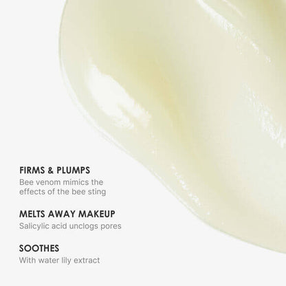 Rodial Bee Venom Cleansing Balm texture showcasing its benefits for firming, plumping, and soothing skin.