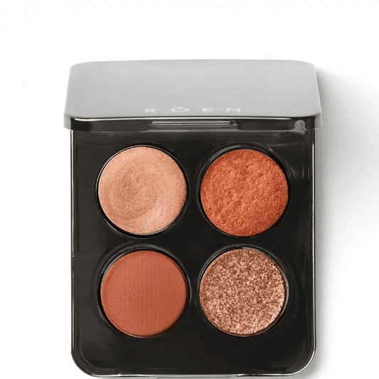 RÓEN Eyes On Me Eyeshadow Palette featuring four shades: copper and rose gold hues for glamorous eye looks.