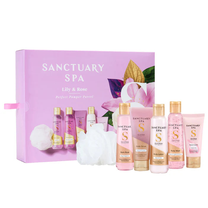 Sanctuary Spa Lily & Rose Perfect Pamper Set gift box with spa essentials for relaxation and rejuvenation, thegoodvibes