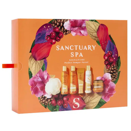 Sanctuary Spa Signature Perfect Pamper Set displayed in a floral-themed box with luxurious skincare products.