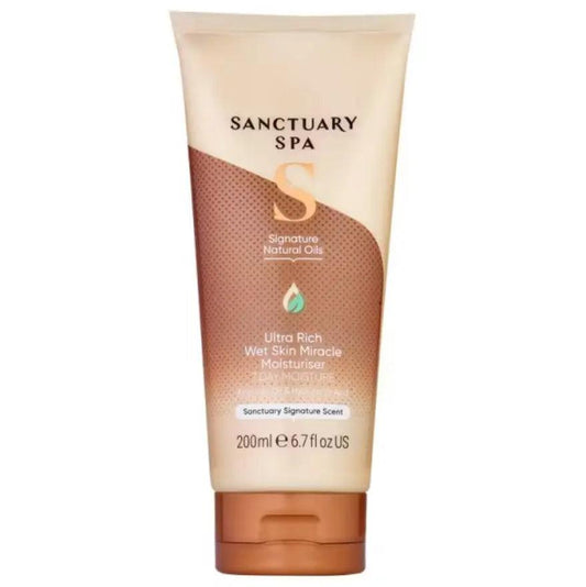 Sanctuary Spa Ultra Rich Wet Skin Moisture Miracle 200ml tube for silky, hydrated skin with shea and cocoa oils.