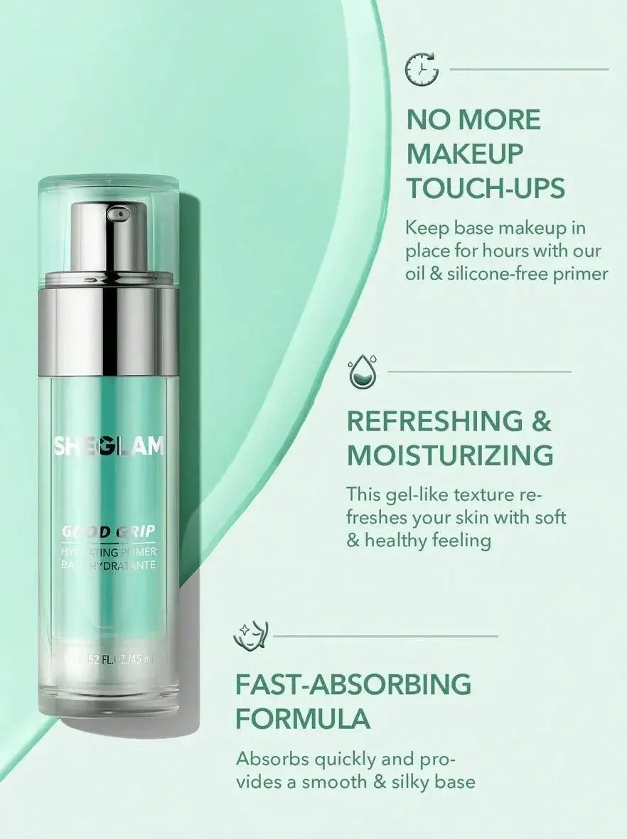 SHEGLAM Good Grip Hydrating Primer 45ml, oil and silicone-free, fast-absorbing, refreshing gel texture for smooth makeup.