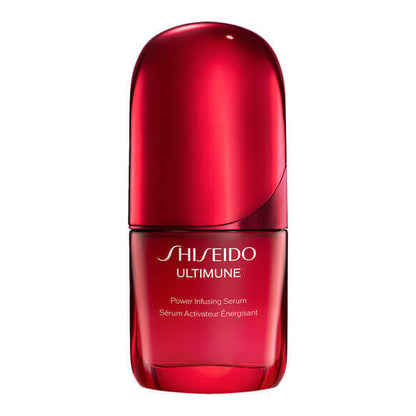 Shiseido Ultimune Power Infusing Concentrate 10ml serum in a red bottle for youthful, radiant skin.