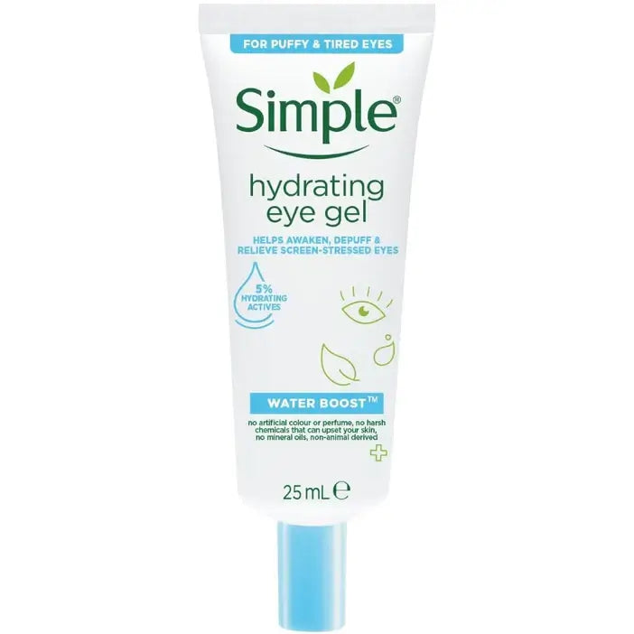 Simple hydrating eye gel tube on a white background