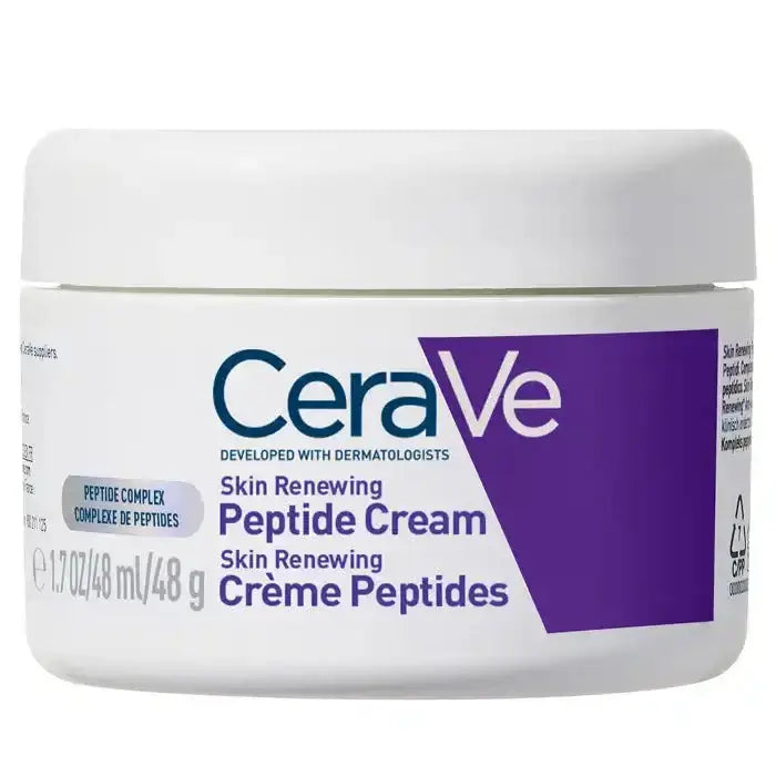 CeraVe Skin Renewing Peptide Cream 50ml jar with Peptide Complex label on white background