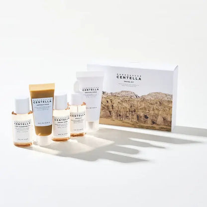 Skin1004 Madagascar Centella 5 Piece Travel Kit showcasing skincare products designed for travelers.