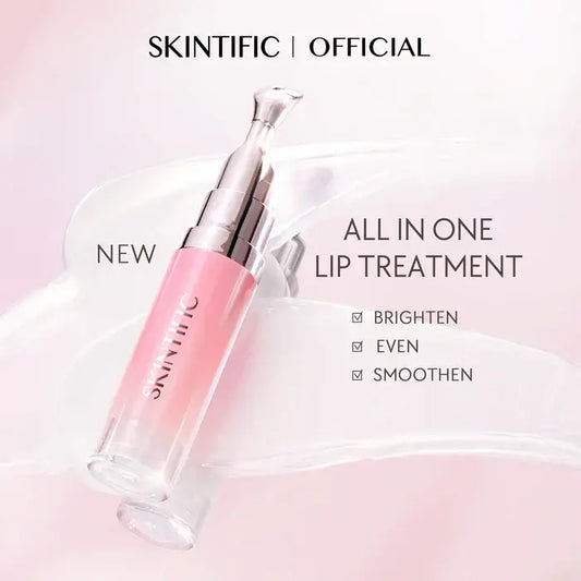 SKINTIFIC Peptide Brightening Lip Serum in sleek packaging highlighting brighten, even, smooth benefits.