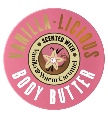 Soap & Glory Vanilla-licious Body Butter 300ml packaging with vanilla and warm caramel scent.