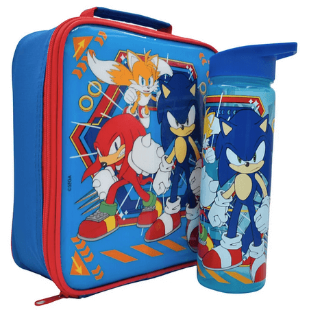 Sonic Lunch Bag and Bottle Combo Set featuring Sonic and friends, insulated lunch bag with bottle, colorful design.