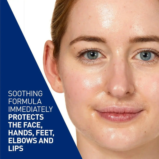 Close-up of a woman with glowing skin, showcasing the CeraVe Advanced Repair Ointment's protective benefits.
