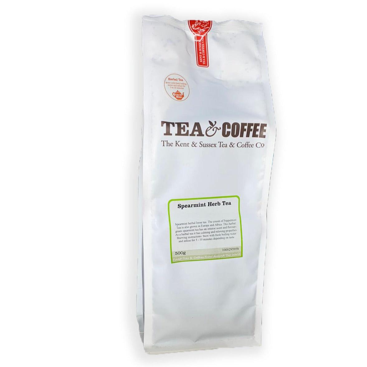Spearmint tea packaging, showcasing the fresh herbal infusion by Kent & Sussex Tea & Coffee Co.